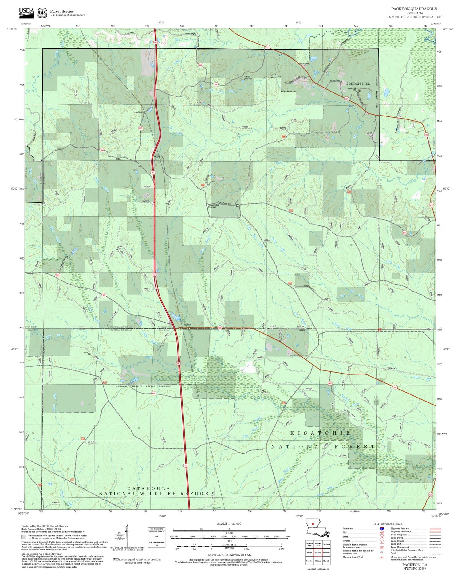 2025 Forest Service Topo Map of Packton Louisiana