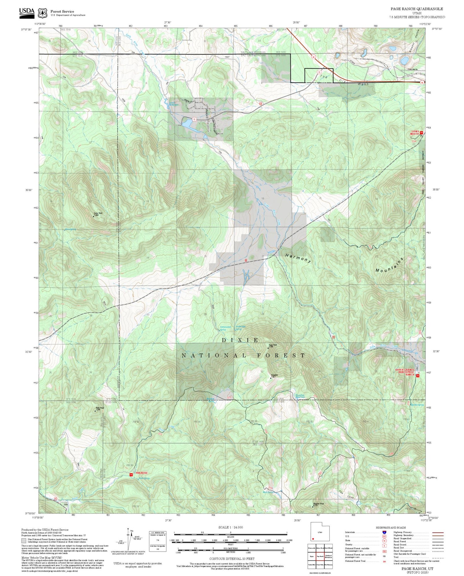 2025 Forest Service Topo Map of Page Ranch Utah