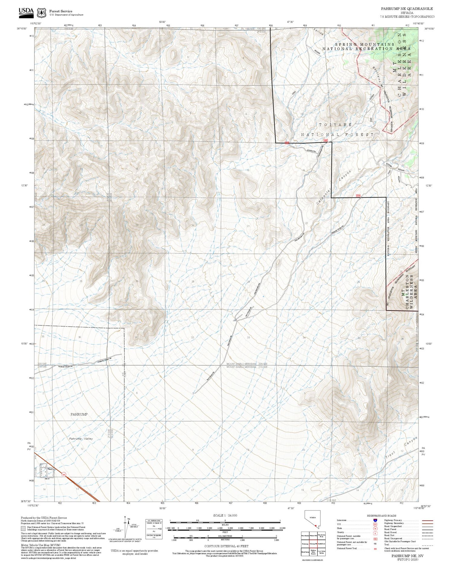 2025 Forest Service Topo Map of Pahrump NE Nevada