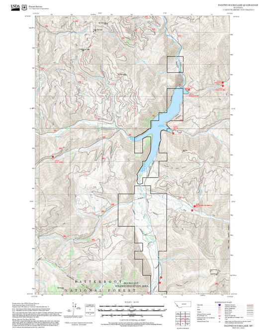 2025 Forest Service Topo Map of Painted Rocks Lake Montana