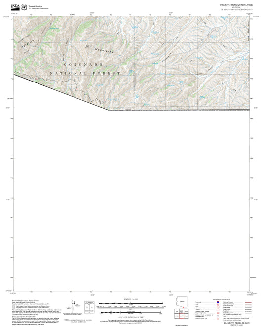 2025 Forest Service Topo Map of Pajarito Peak Arizona