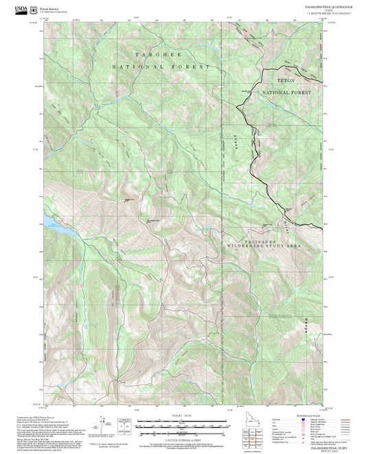 2025 Forest Service Topo Map of Palisades Peak Idaho