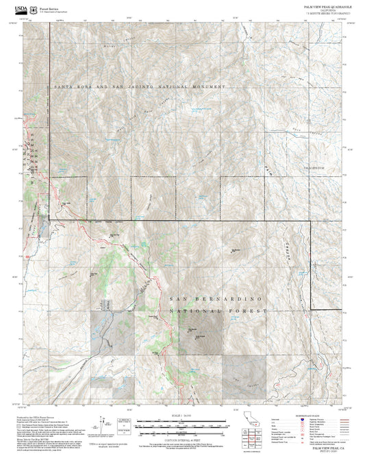 2025 Forest Service Topo Map of Palm View Peak California