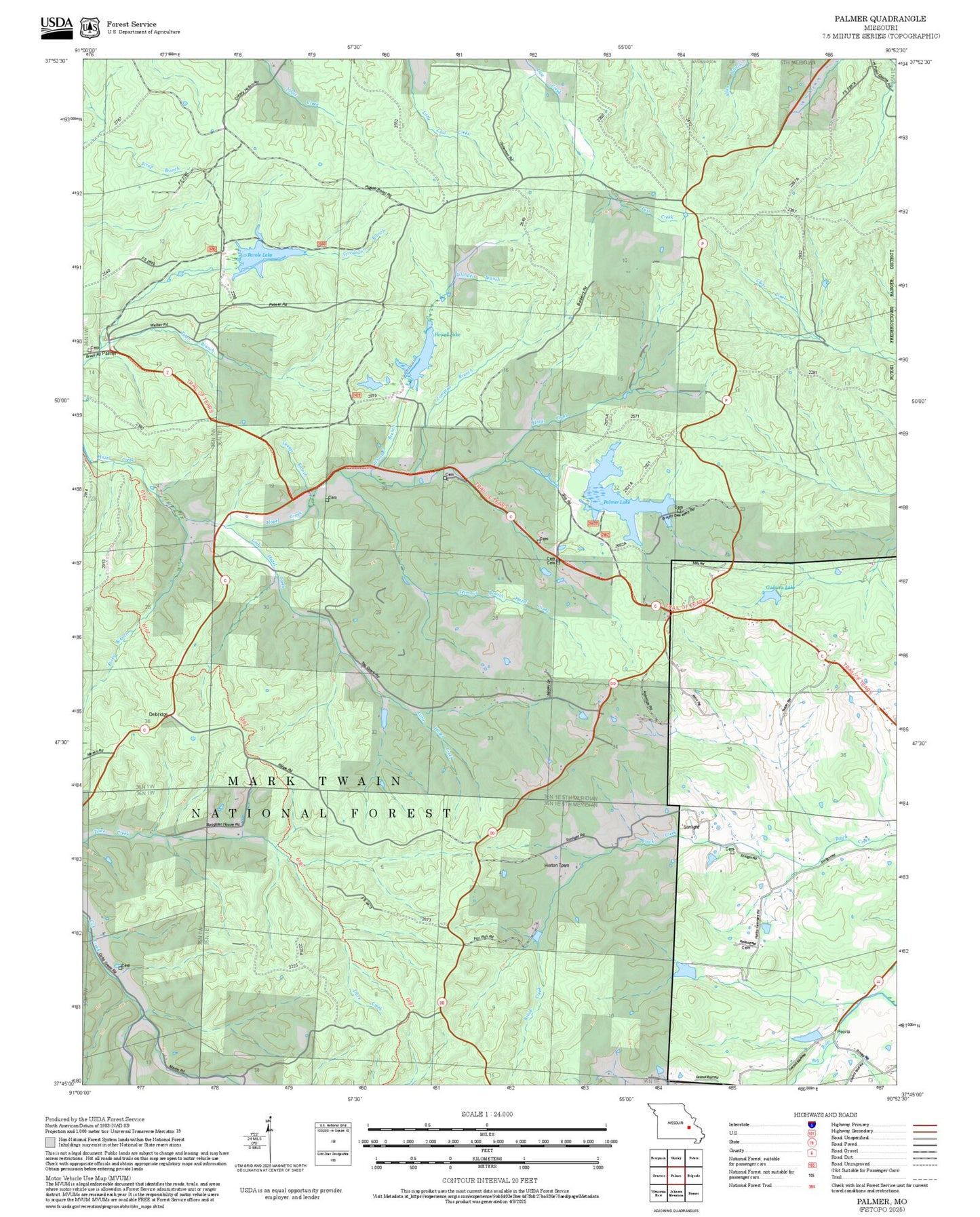 2025 Forest Service Topo Map of Palmer Missouri
