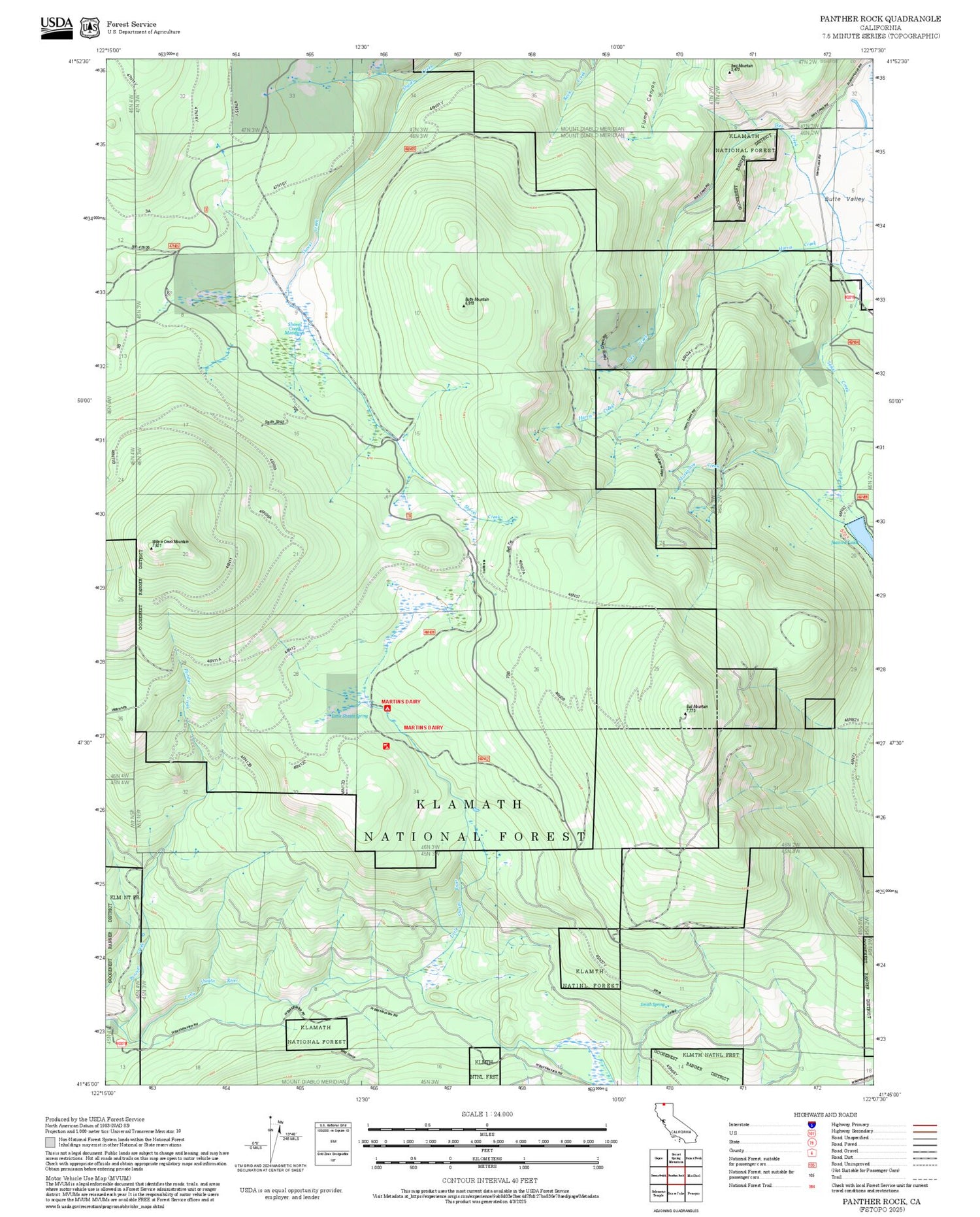 2025 Forest Service Topo Map of Panther Rock California