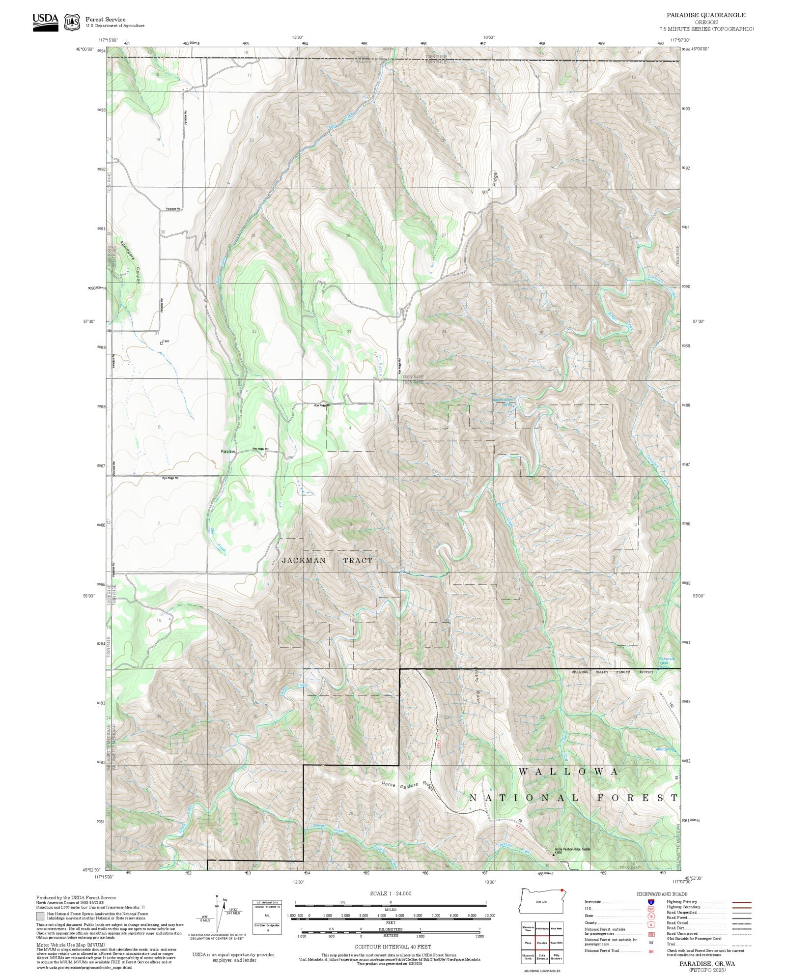 2025 Forest Service Topo Map of Paradise Oregon – MyTopo Map Store
