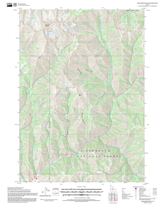 2025 Forest Service Topo Map of Paradise Peak Idaho