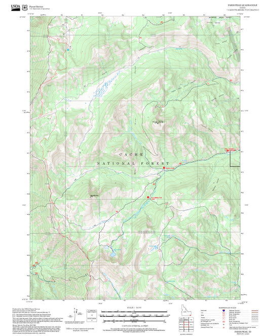 2025 Forest Service Topo Map of Paris Peak Idaho