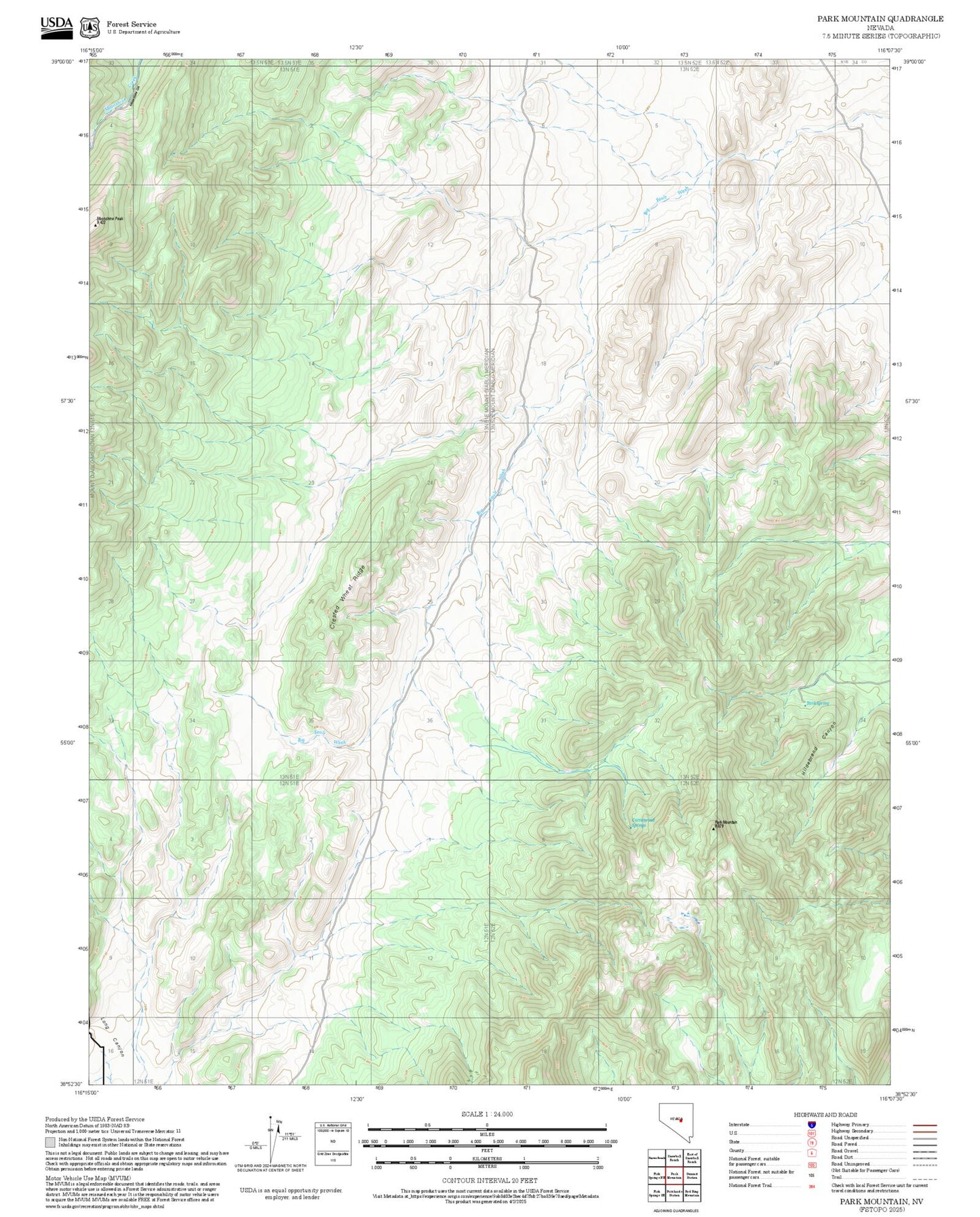 2025 Forest Service Topo Map of Park Mountain Nevada