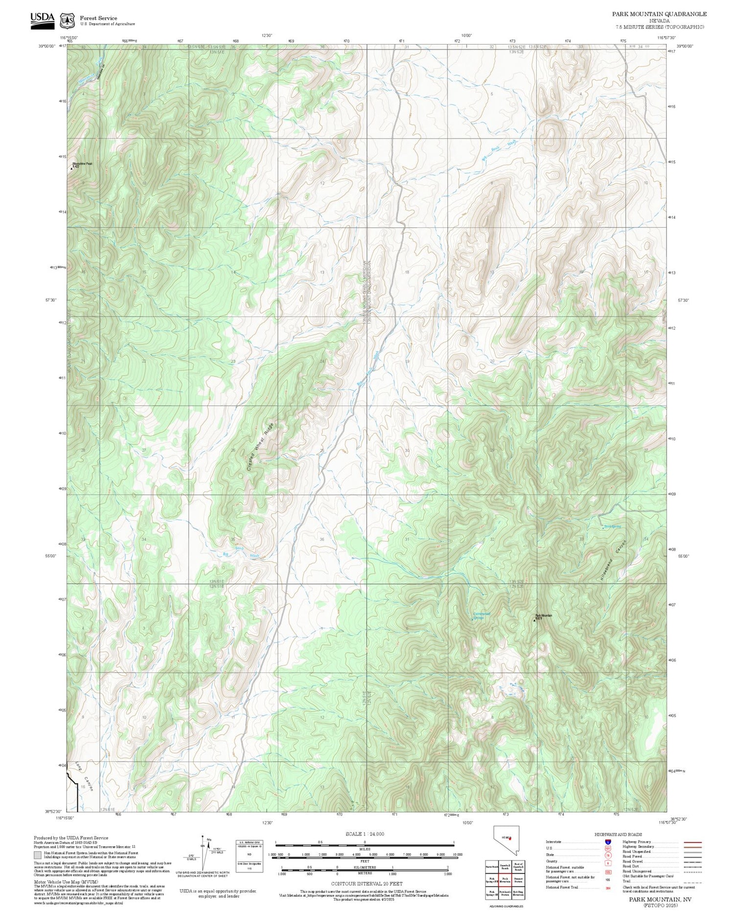 2025 Forest Service Topo Map of Park Mountain Nevada
