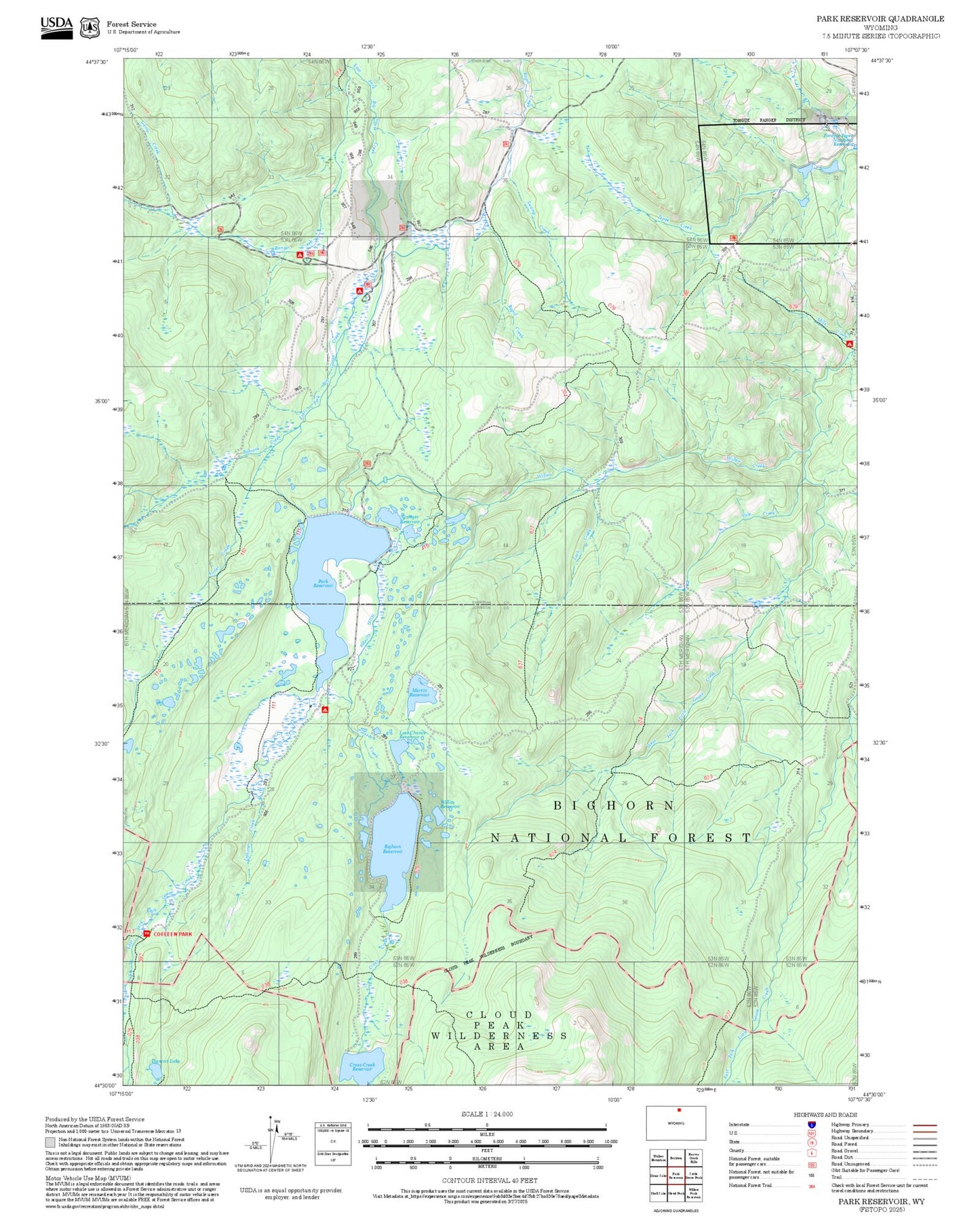 2025 Forest Service Topo Map of Park Reservoir Wyoming