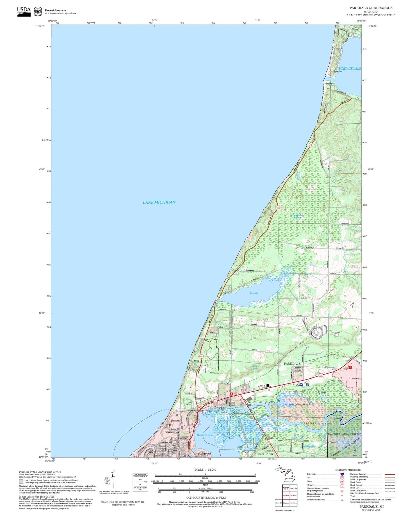 2025 Forest Service Topo Map of Parkdale Michigan
