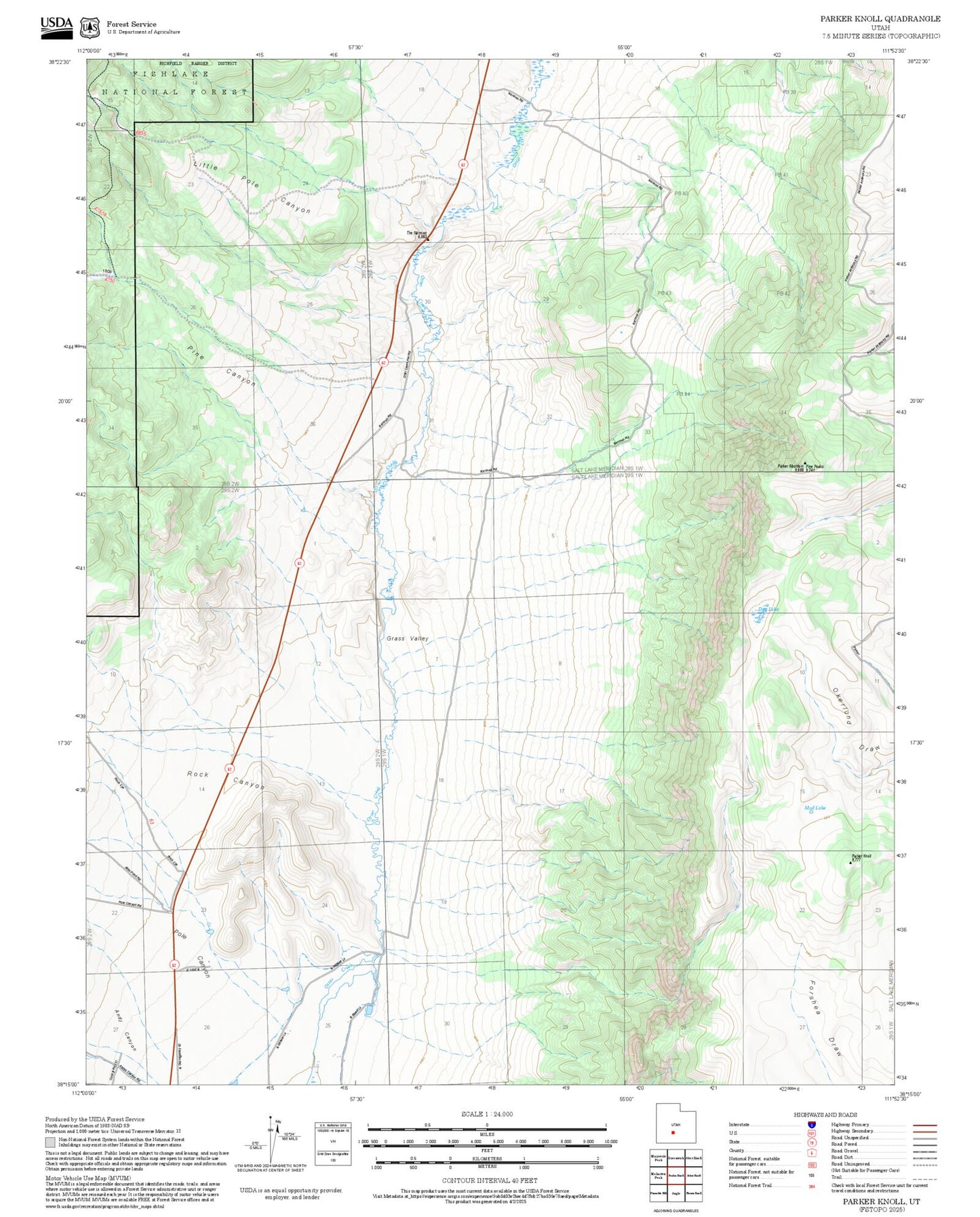 2025 Forest Service Topo Map of Parker Knoll Utah