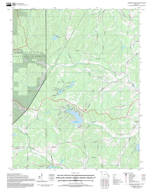 2025 Forest Service Topo Map of Parker Lake Missouri