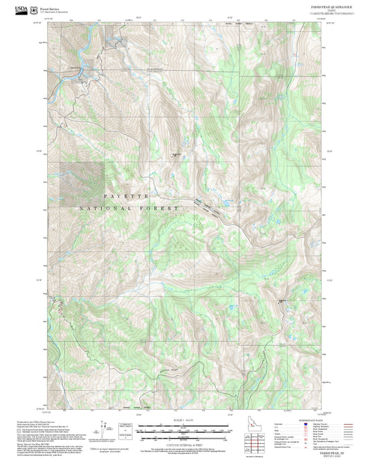 2025 Forest Service Topo Map of Parks Peak Idaho