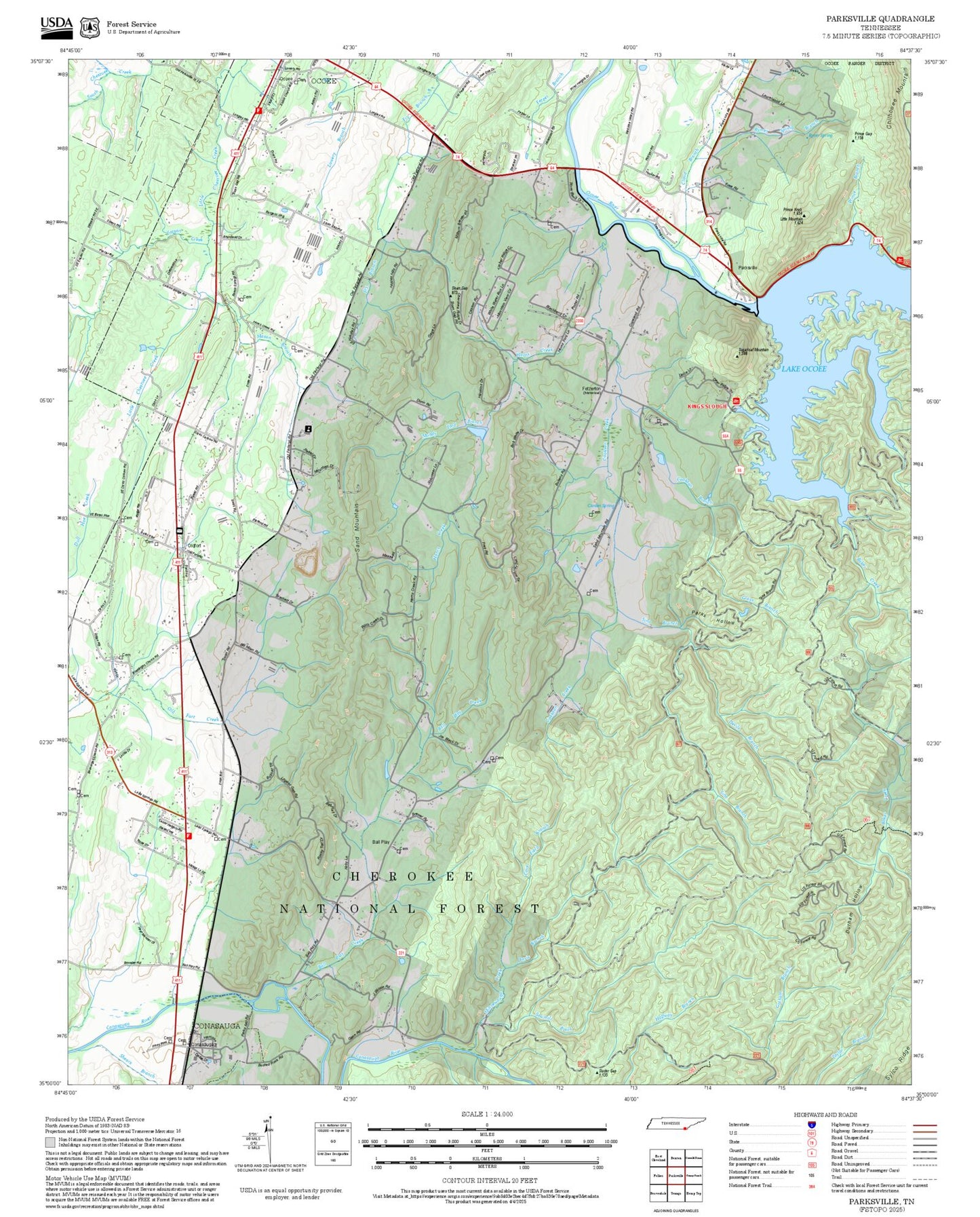 2025 Forest Service Topo Map of Parksville Tennessee