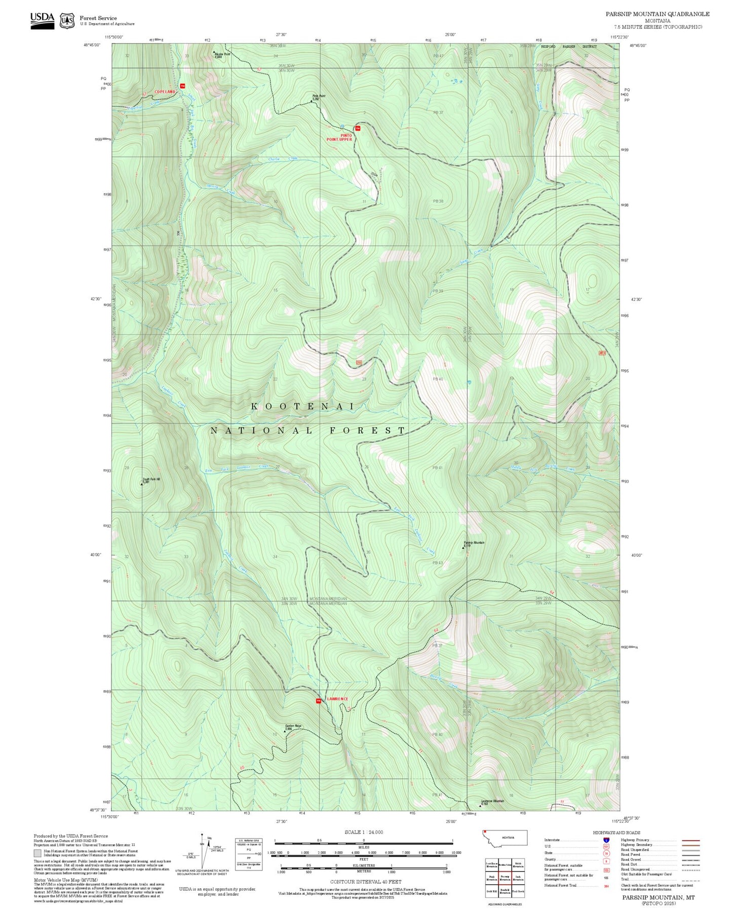 2025 Forest Service Topo Map of Parsnip Mountain Montana