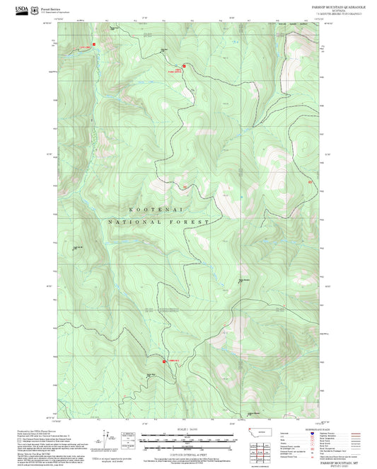 2025 Forest Service Topo Map of Parsnip Mountain Montana