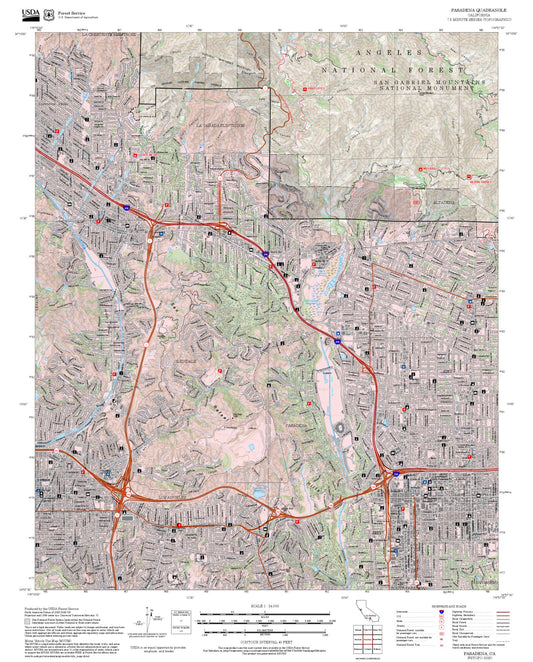 2025 Forest Service Topo Map of Pasadena California