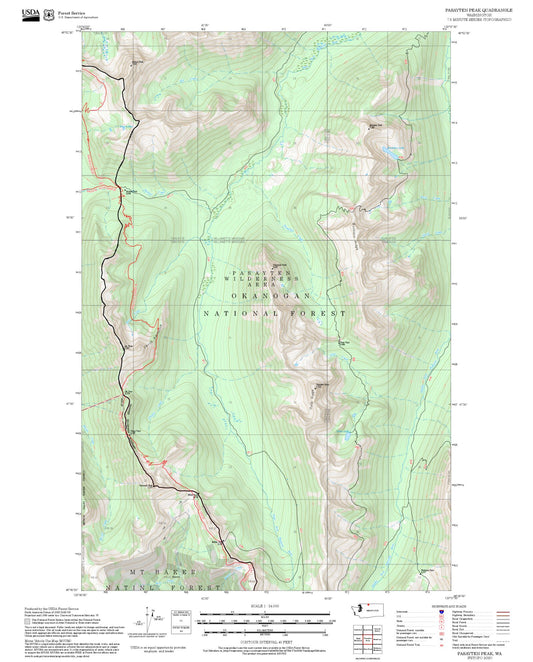 2025 Forest Service Topo Map of Pasayten Peak Washington