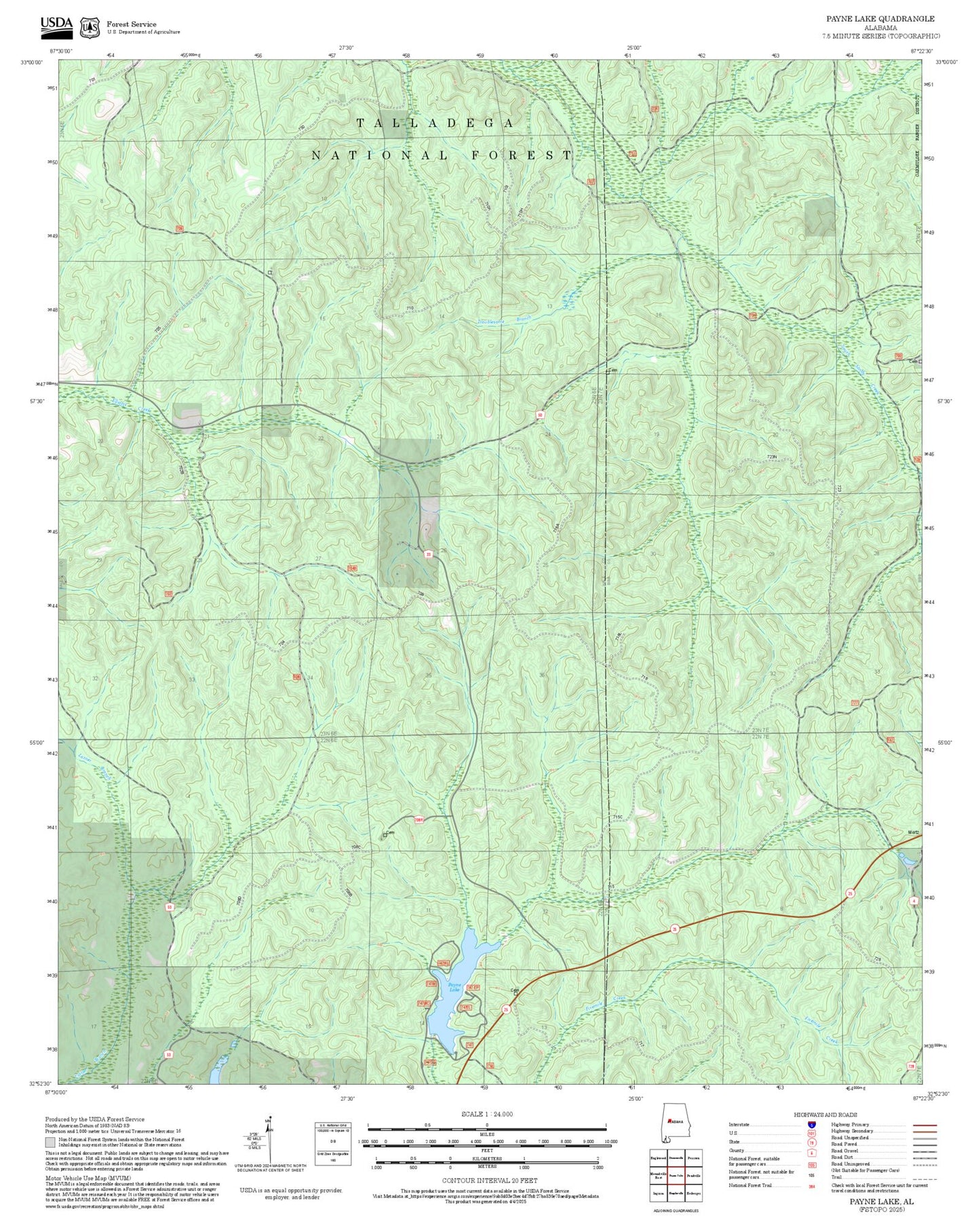 2025 FS Topo Map of Payne Lake Alabama – MyTopo Map Store