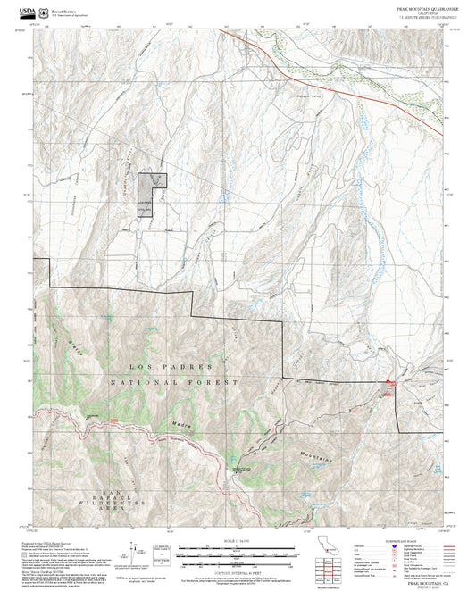 2025 Forest Service Topo Map of Peak Mountain California