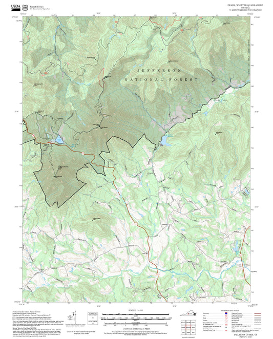2025 Forest Service Topo Map of Peaks of Otter Virginia