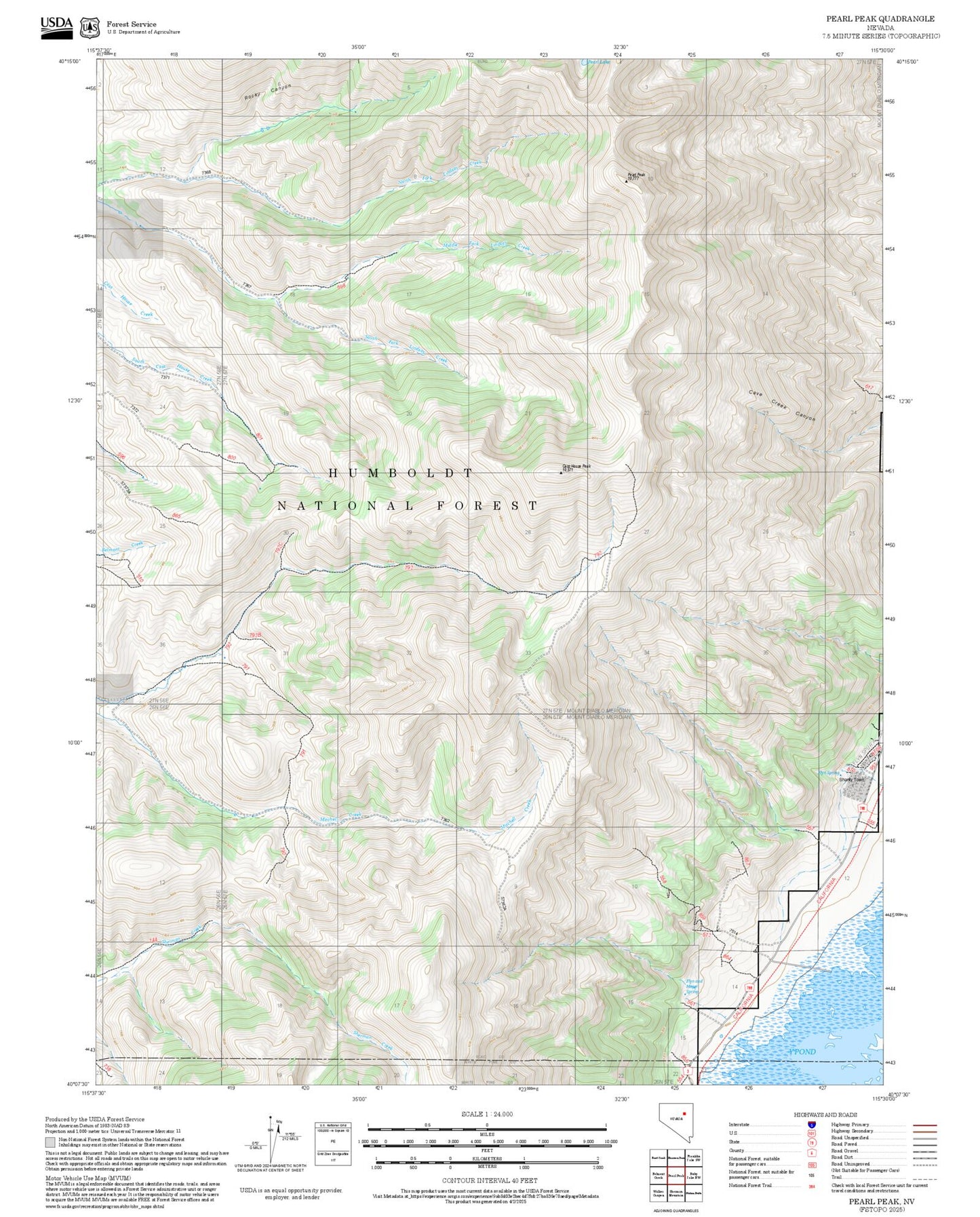 2025 Forest Service Topo Map of Pearl Peak Nevada