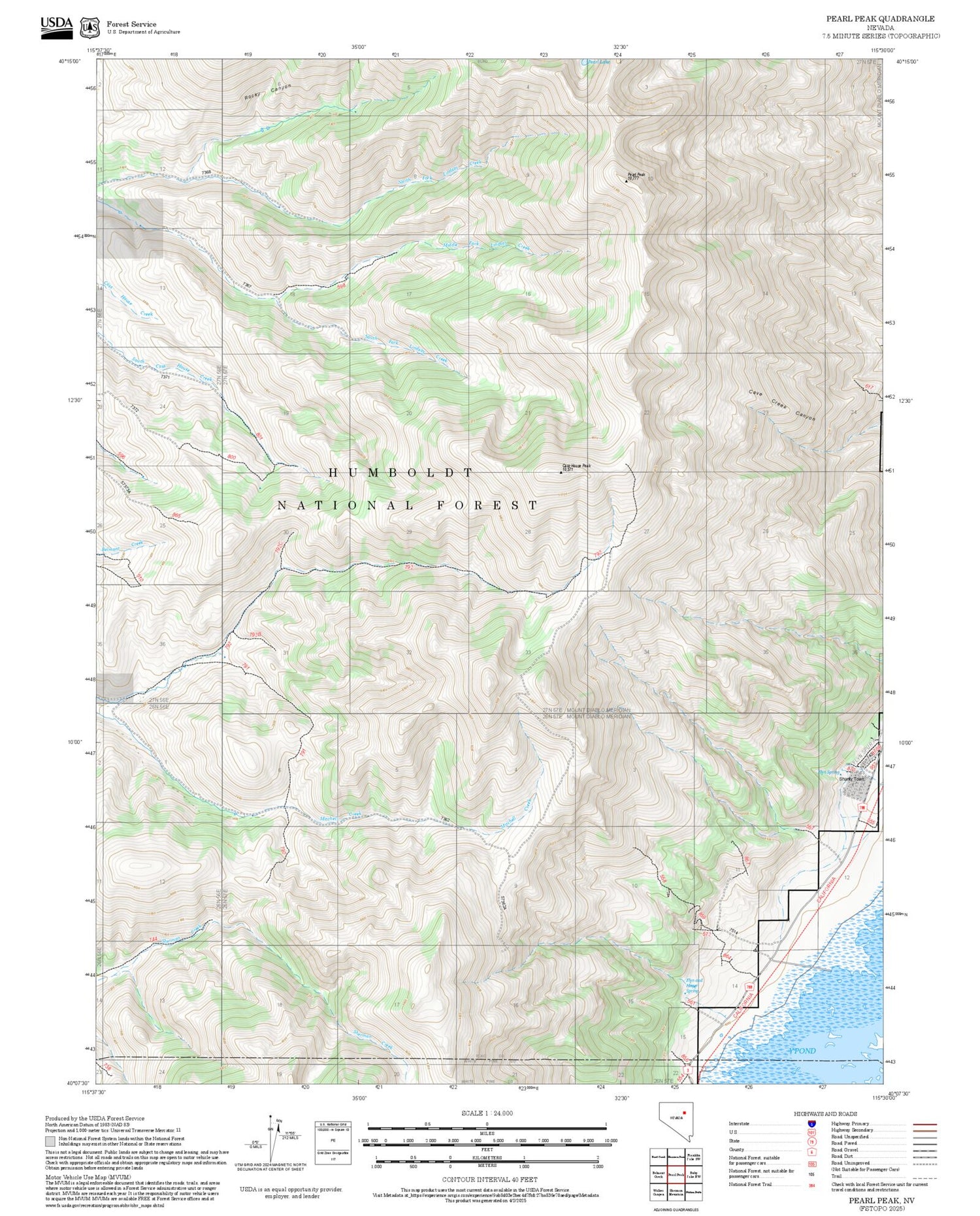 2025 Forest Service Topo Map of Pearl Peak Nevada