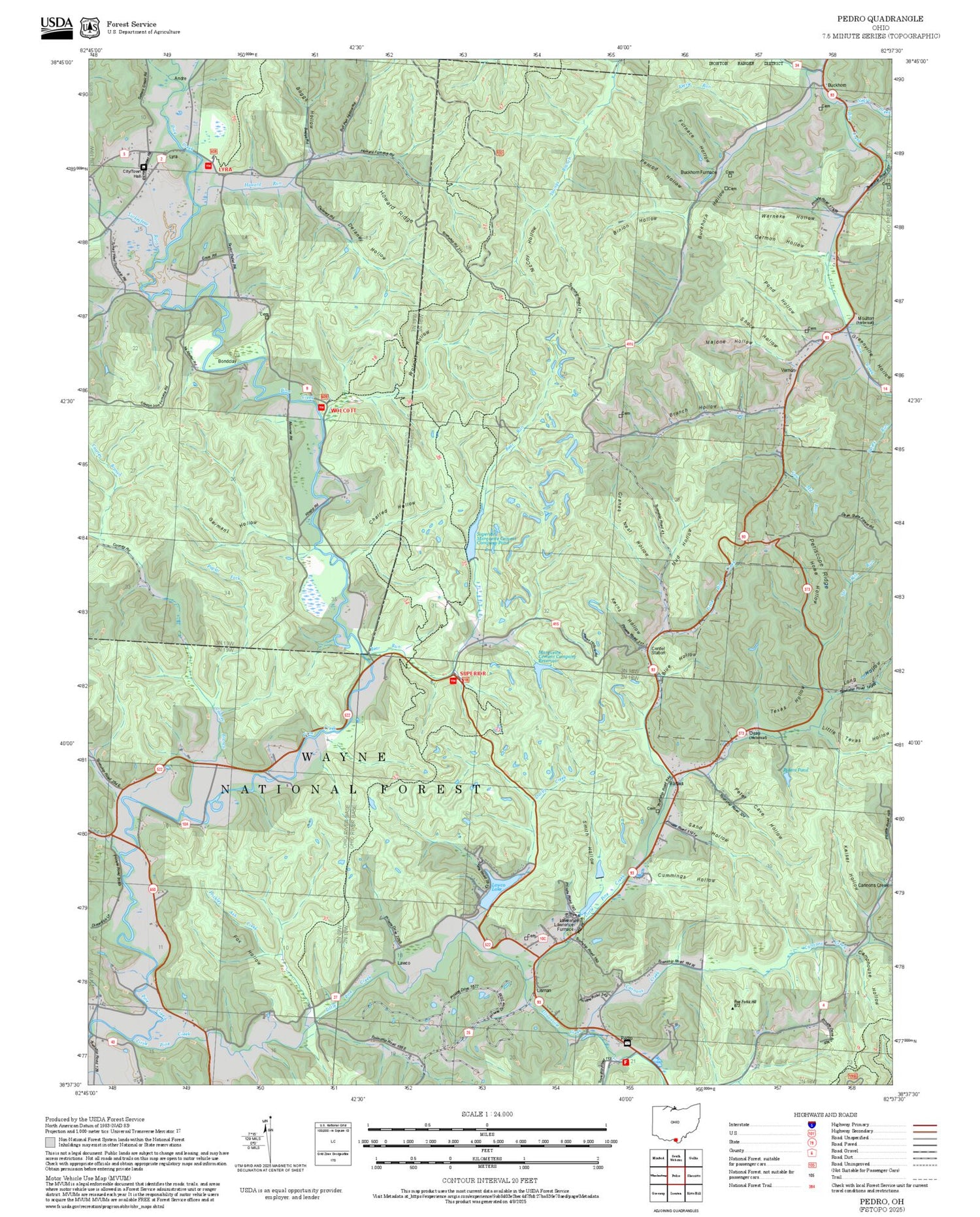 2025 Forest Service Topo Map of Pedro Ohio