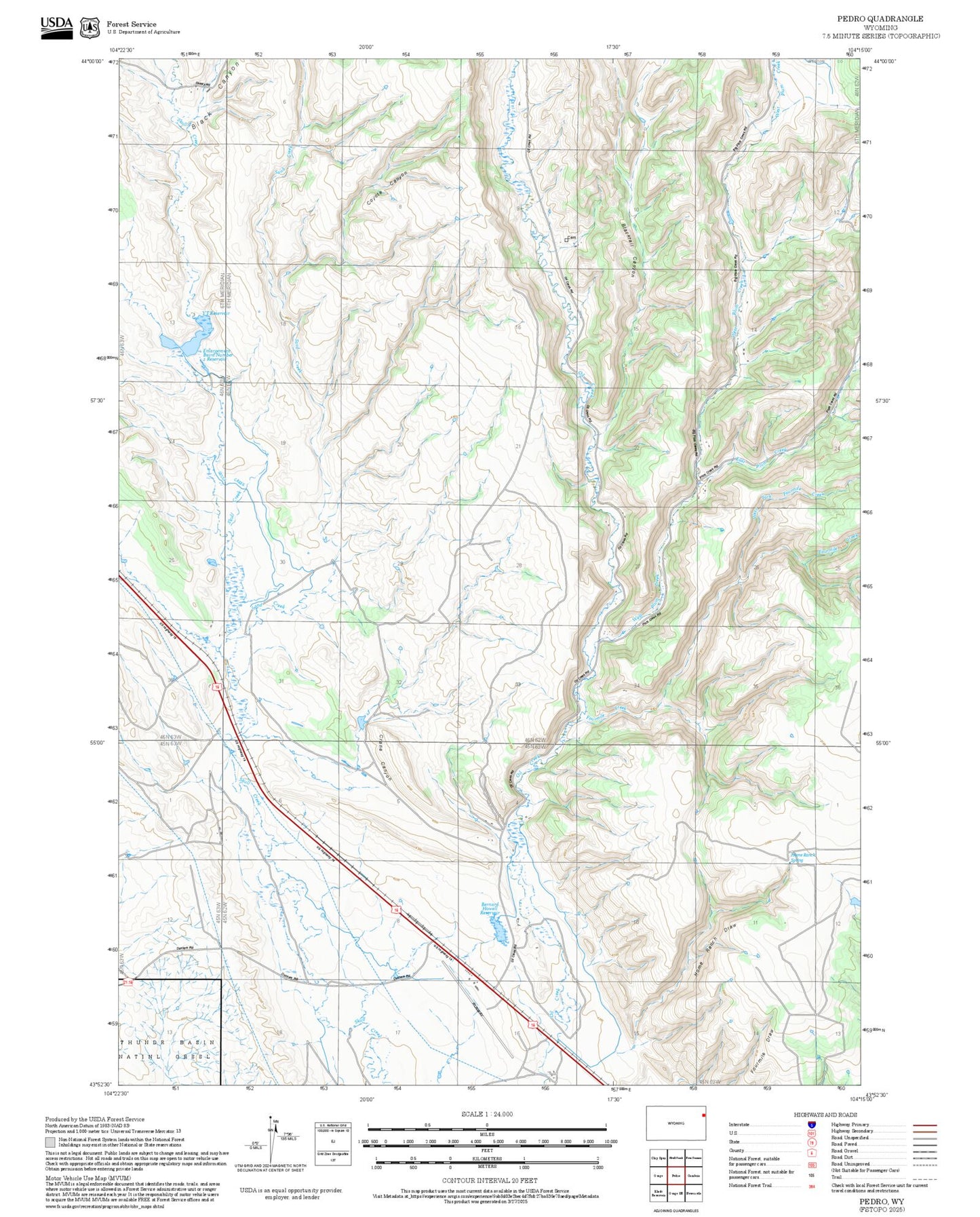 2025 Forest Service Topo Map of Pedro Wyoming