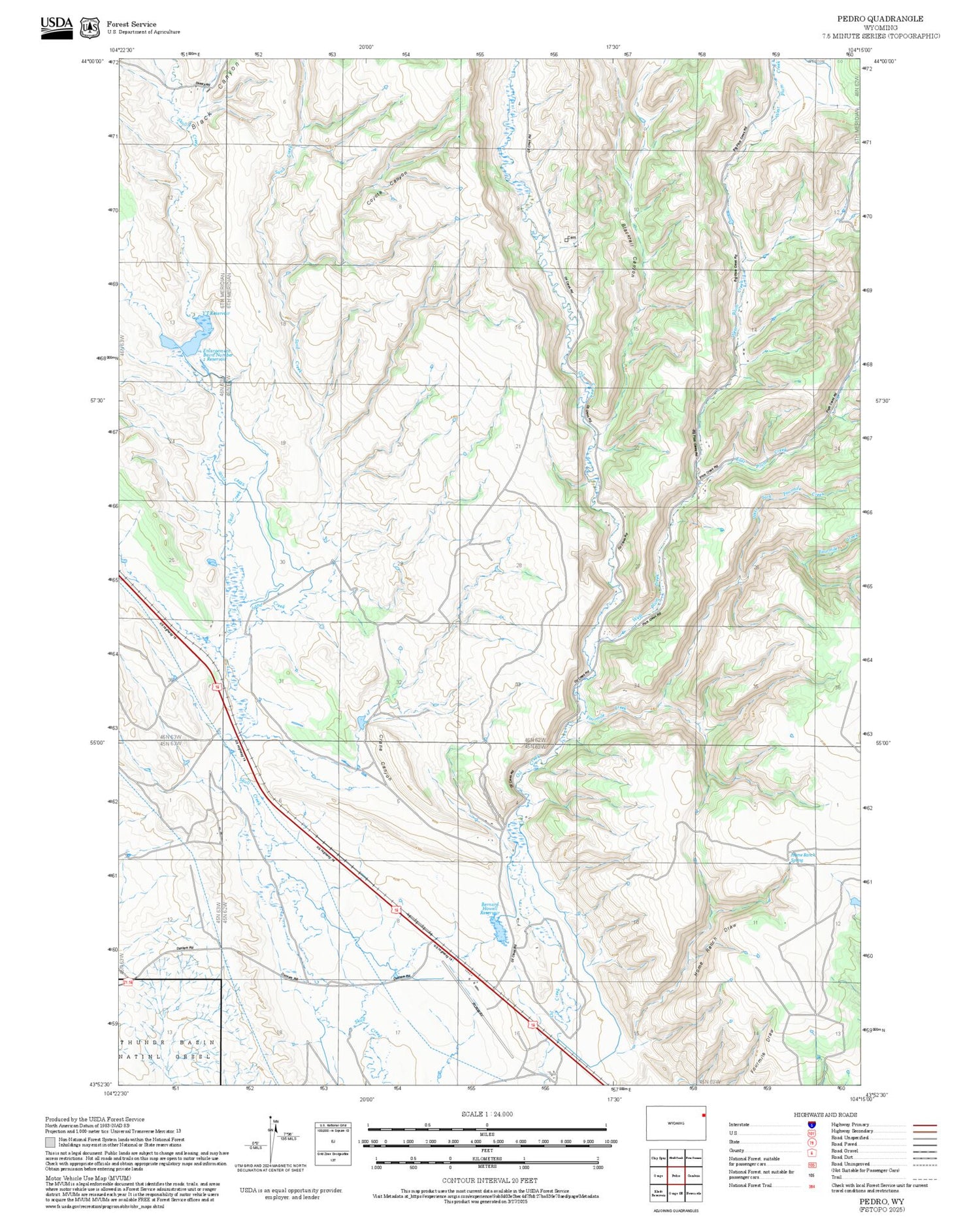 2025 Forest Service Topo Map of Pedro Wyoming