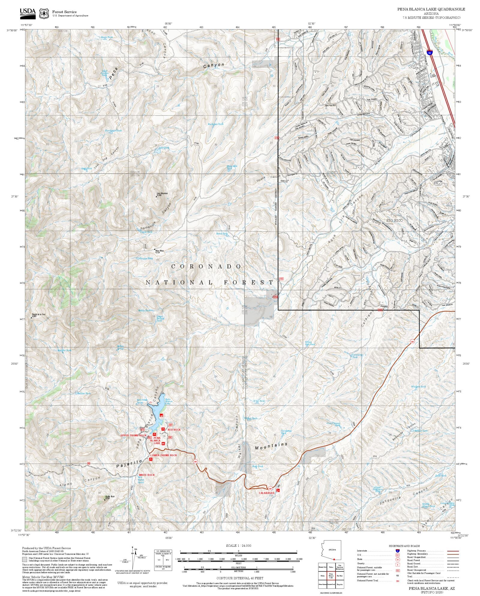 2025 Forest Service Topo Map of Pena Blanca Lake Arizona – MyTopo Map Store