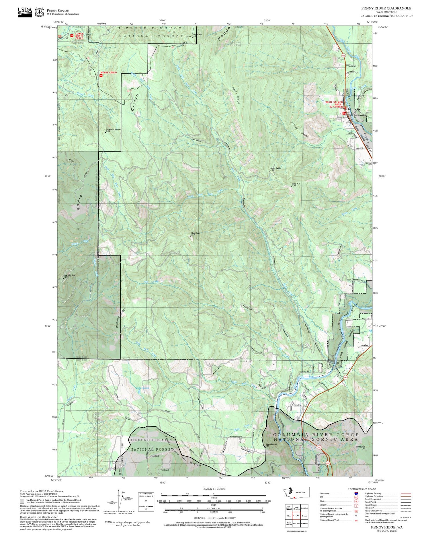 Penny Ridges 2025 Forest Service Topo Map of Penny Ridge Washington – MyTopo Map Store