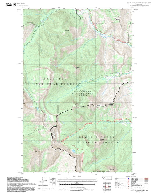 2025 Forest Service Topo Map of Pentagon Mountain Montana