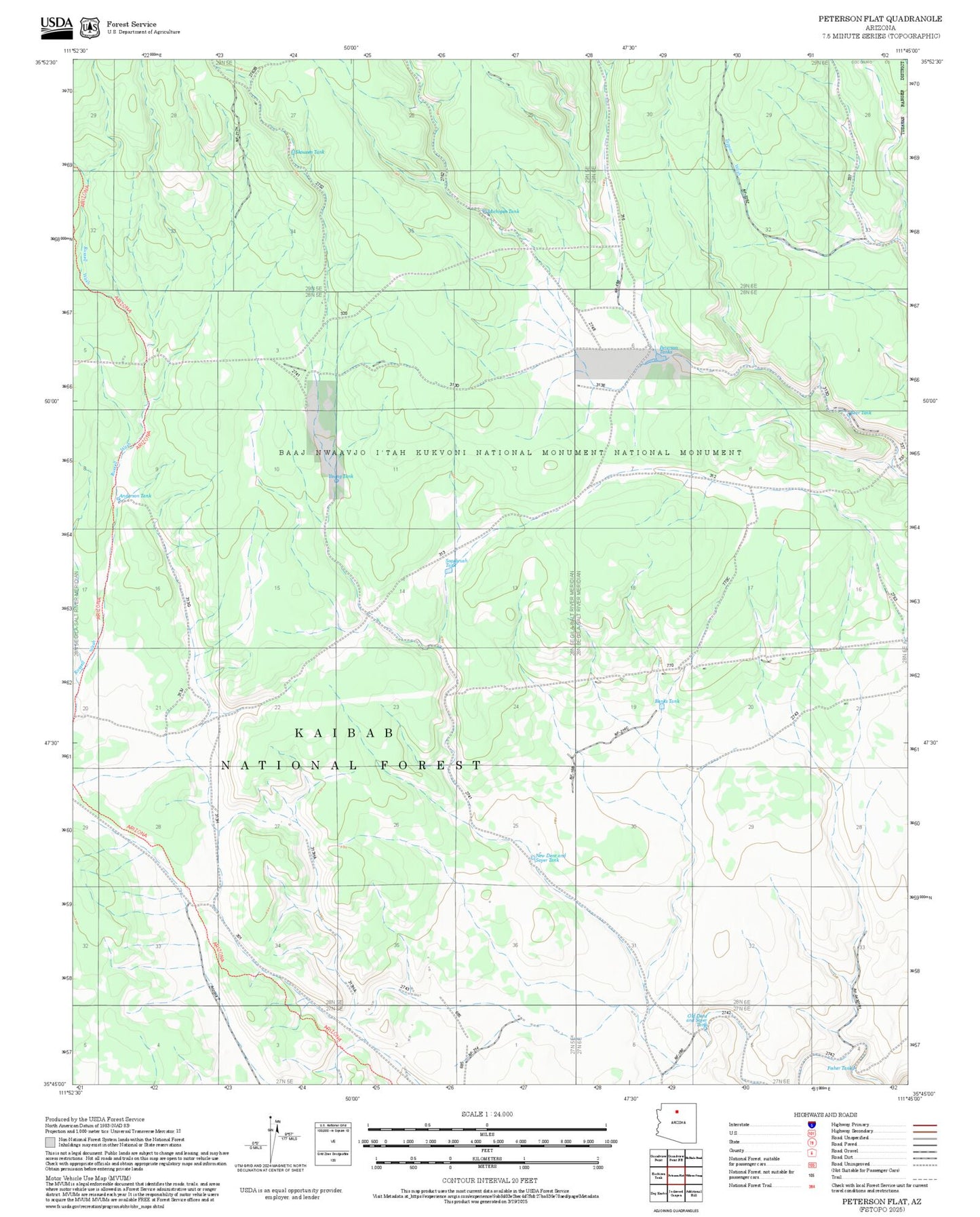 2025 Forest Service Topo Map of Peterson Flat Arizona