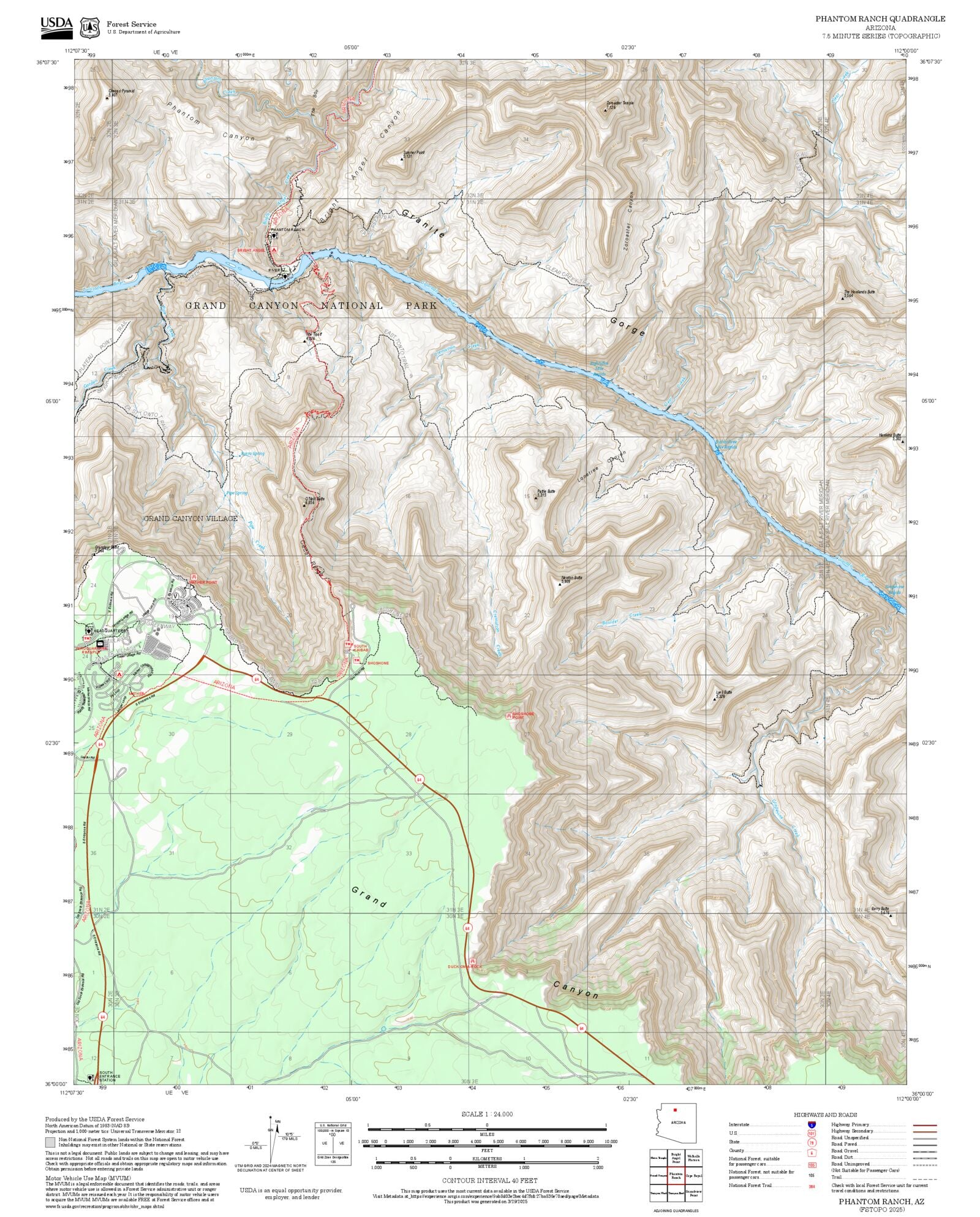 2025 Forest Service Topo Map of Phantom Ranch Arizona – MyTopo Map Store