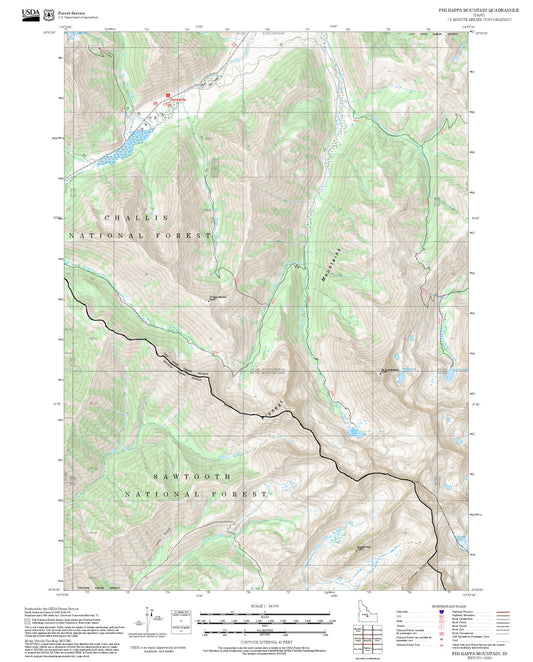 2025 Forest Service Topo Map of Phi Kappa Mountain Idaho