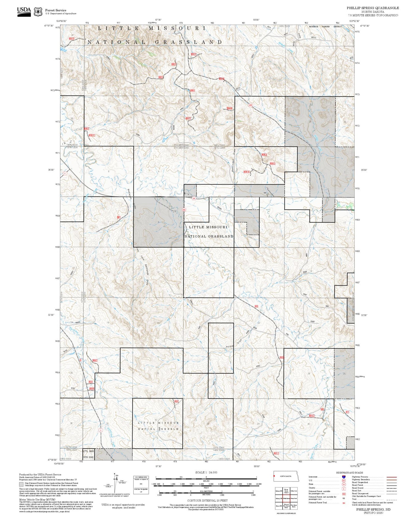 2025 Forest Service Topo Map of Phillip Spring North Dakota