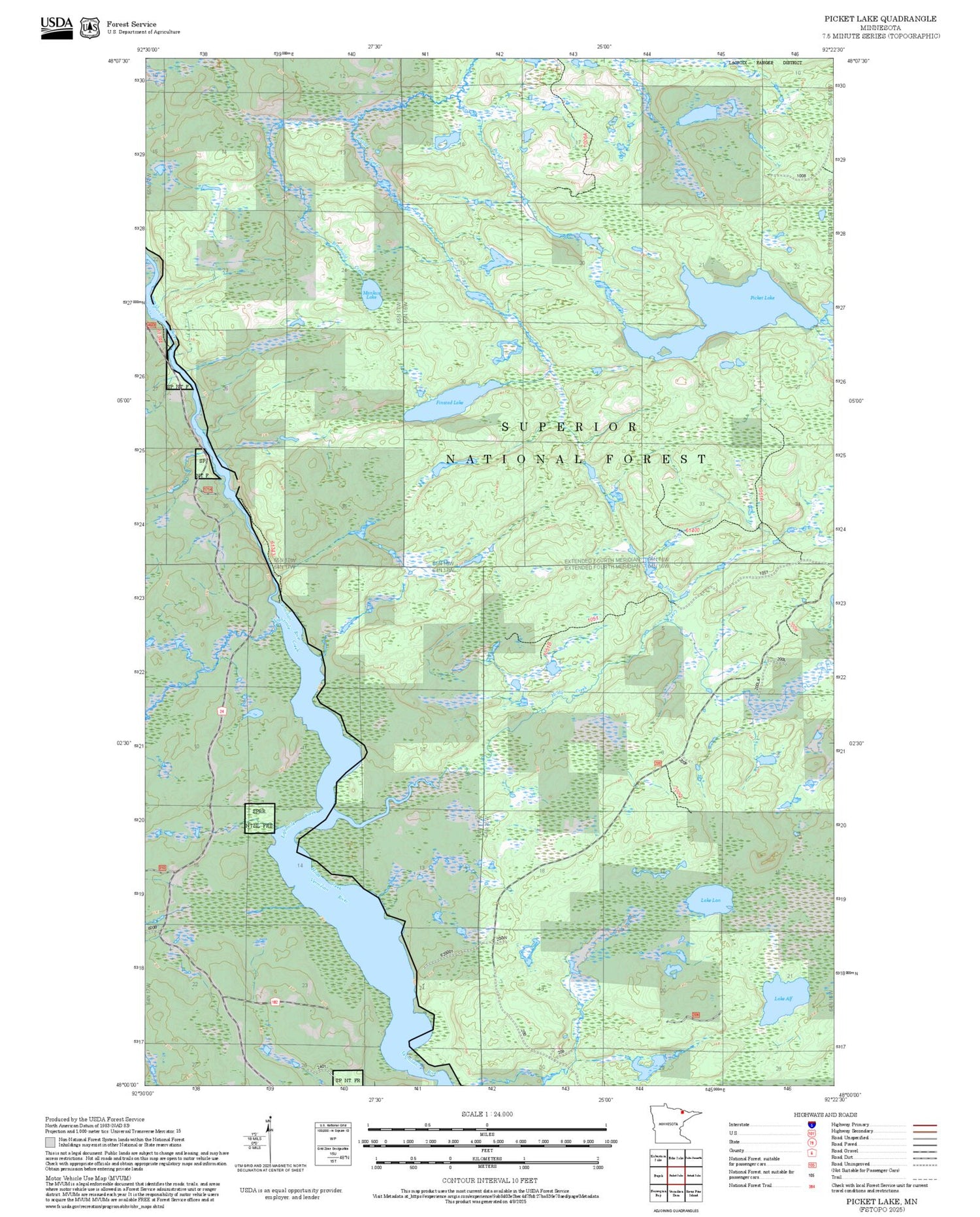 2025 Forest Service Topo Map of Picket Lake Minnesota