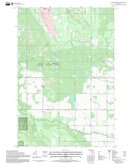 2025 Forest Service Topo Map of Pickford NW Michigan