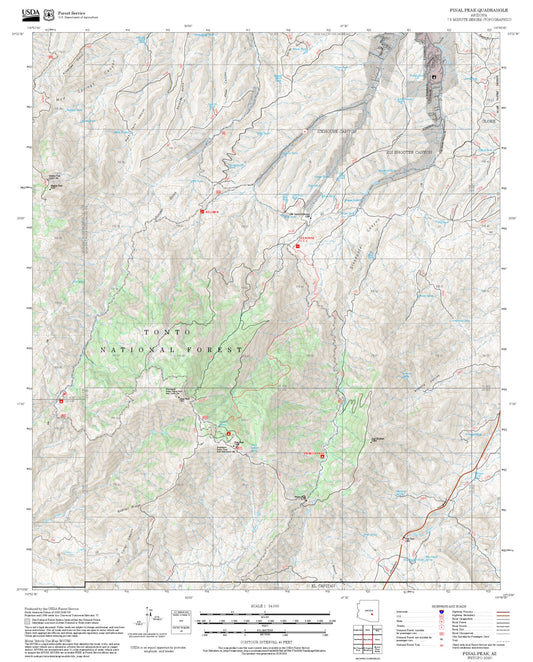 2025 Forest Service Topo Map of Pinal Peak Arizona