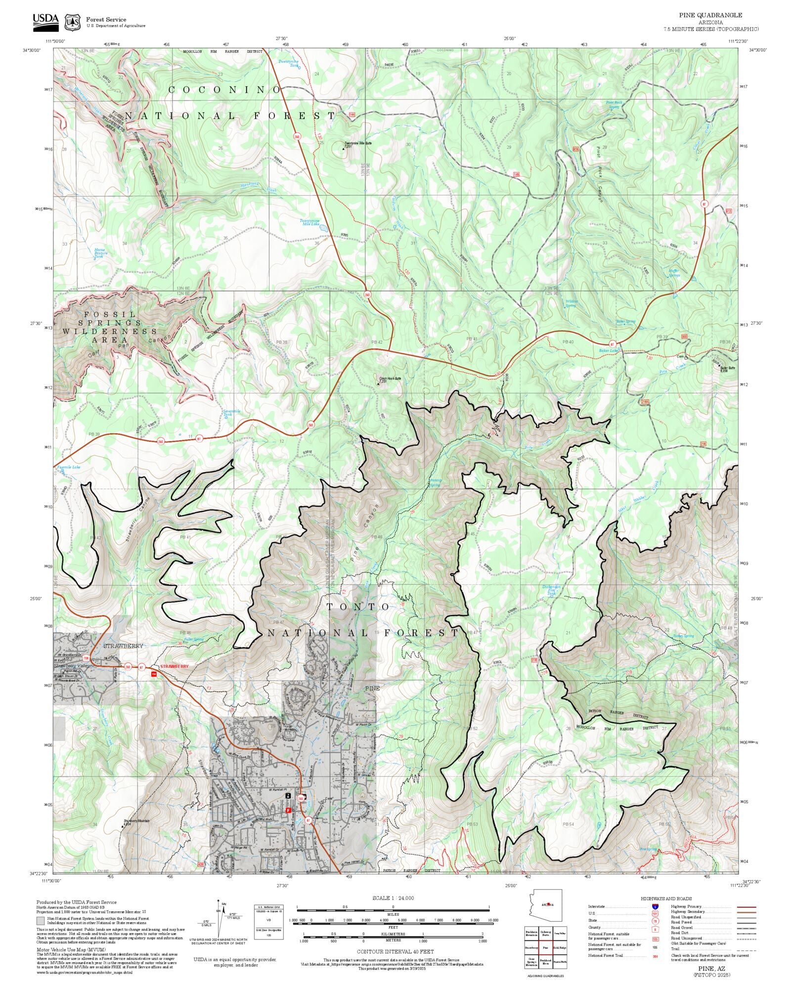 2025 Forest Service Topo Map of Pine Arizona – MyTopo Map Store