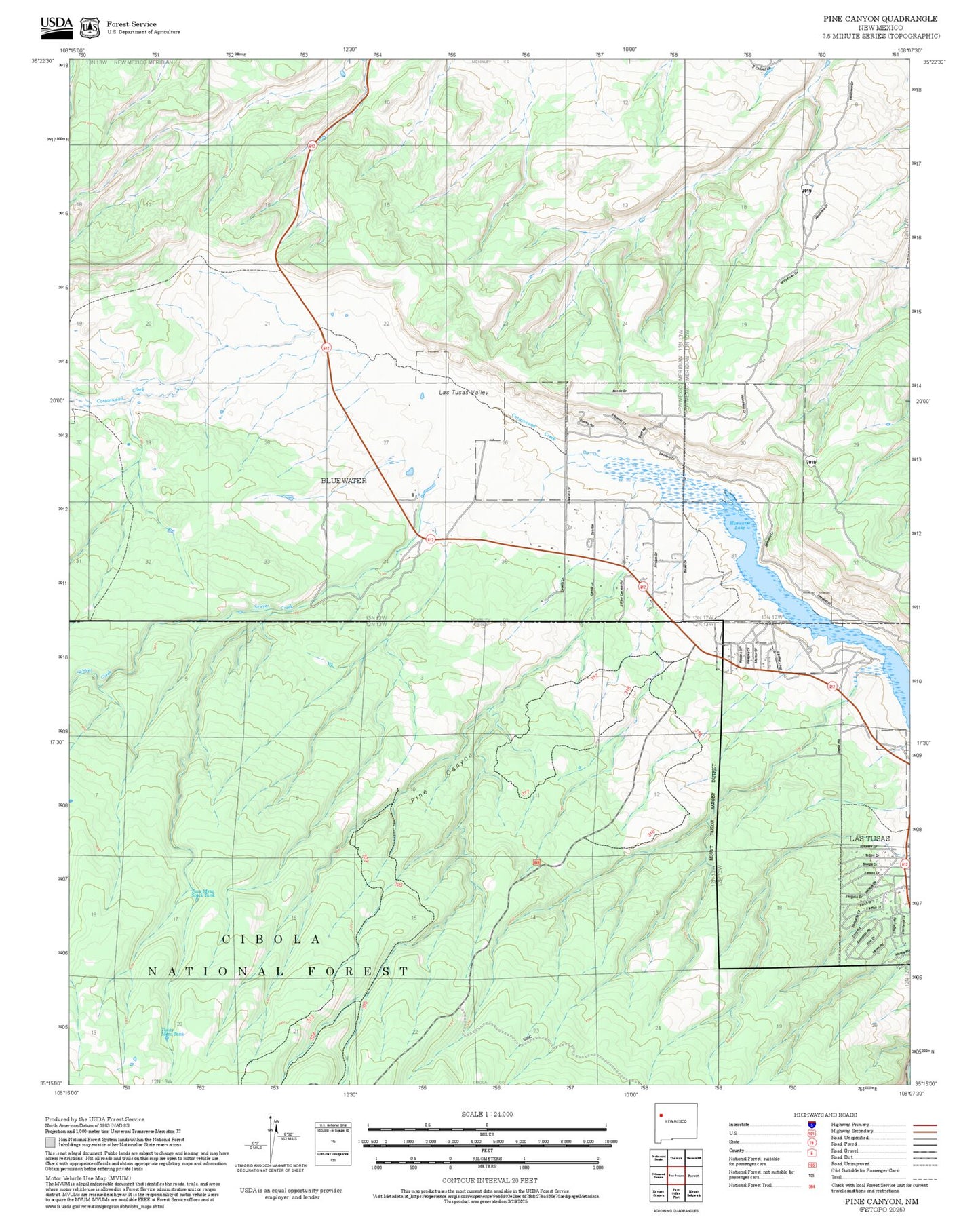 2025 Forest Service Topo Map of Pine Canyon New Mexico