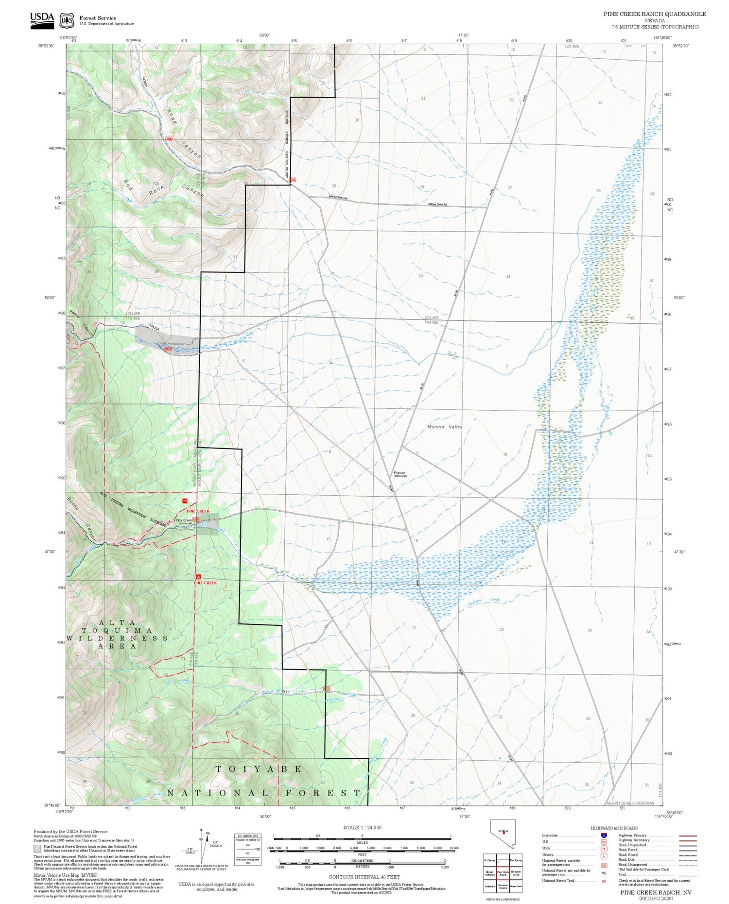 2025 Forest Service Topo Map of Pine Creek Ranch Nevada