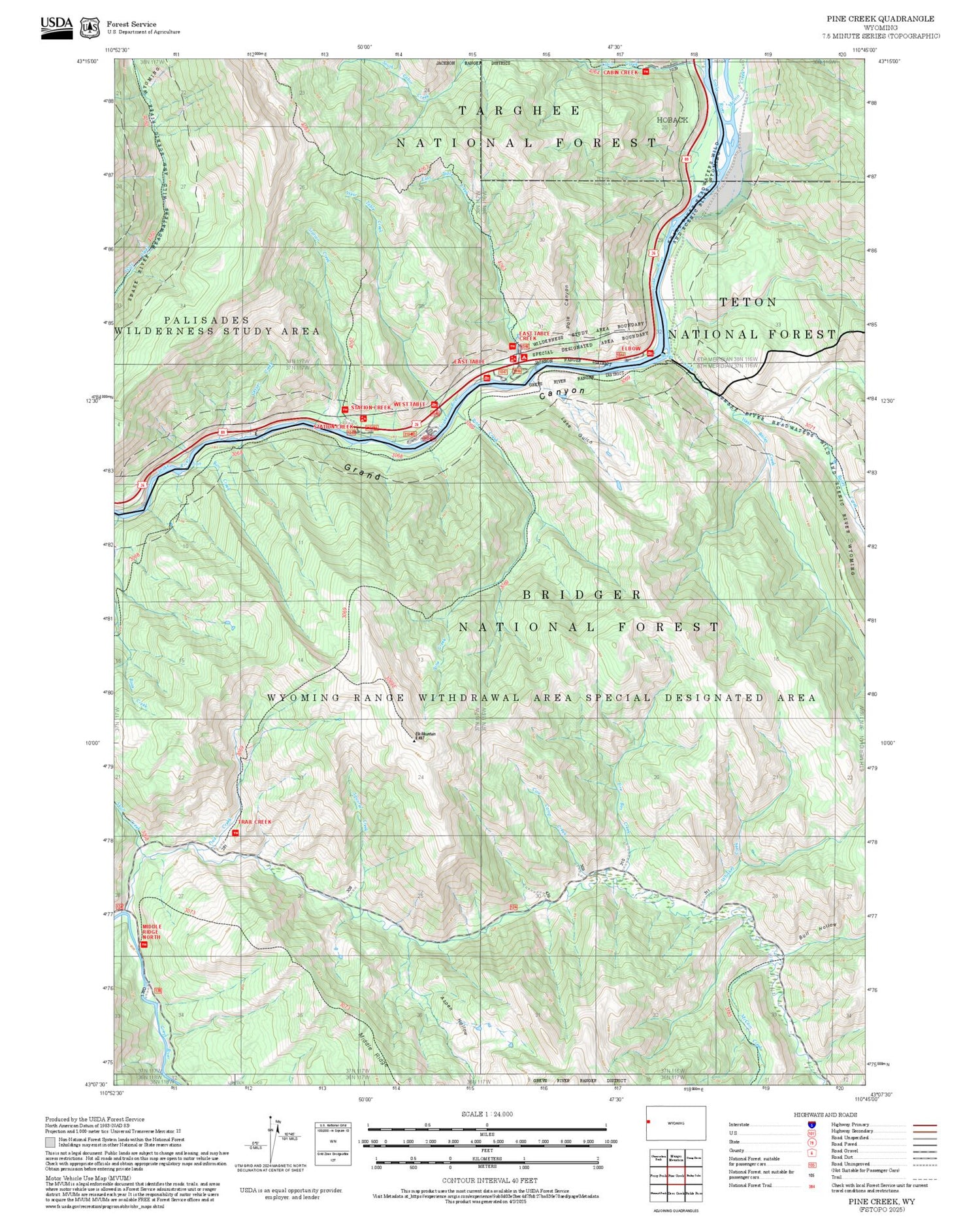 2025 Forest Service Topo Map of Pine Creek Wyoming