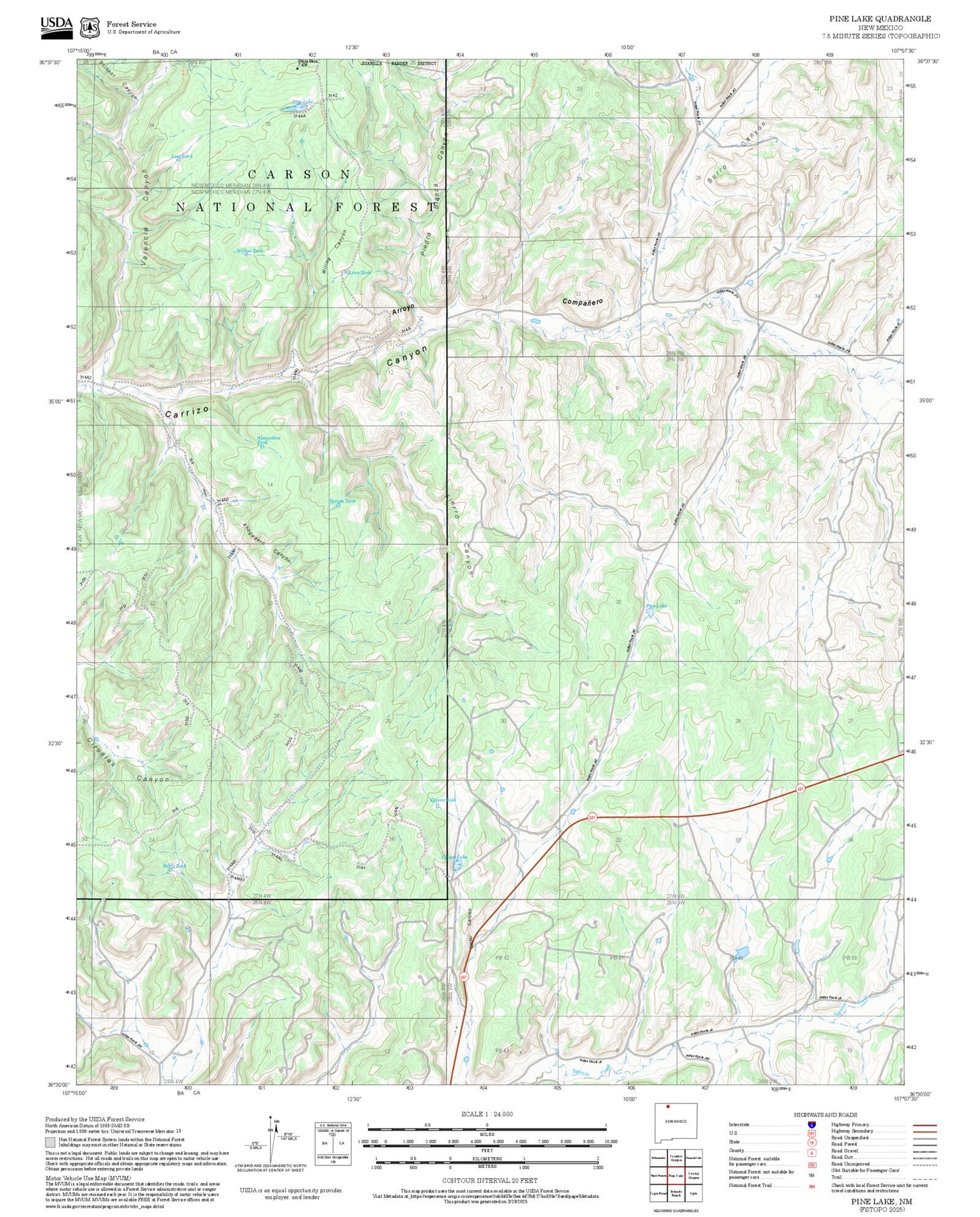 2025 Forest Service Topo Map of Pine Lake New Mexico