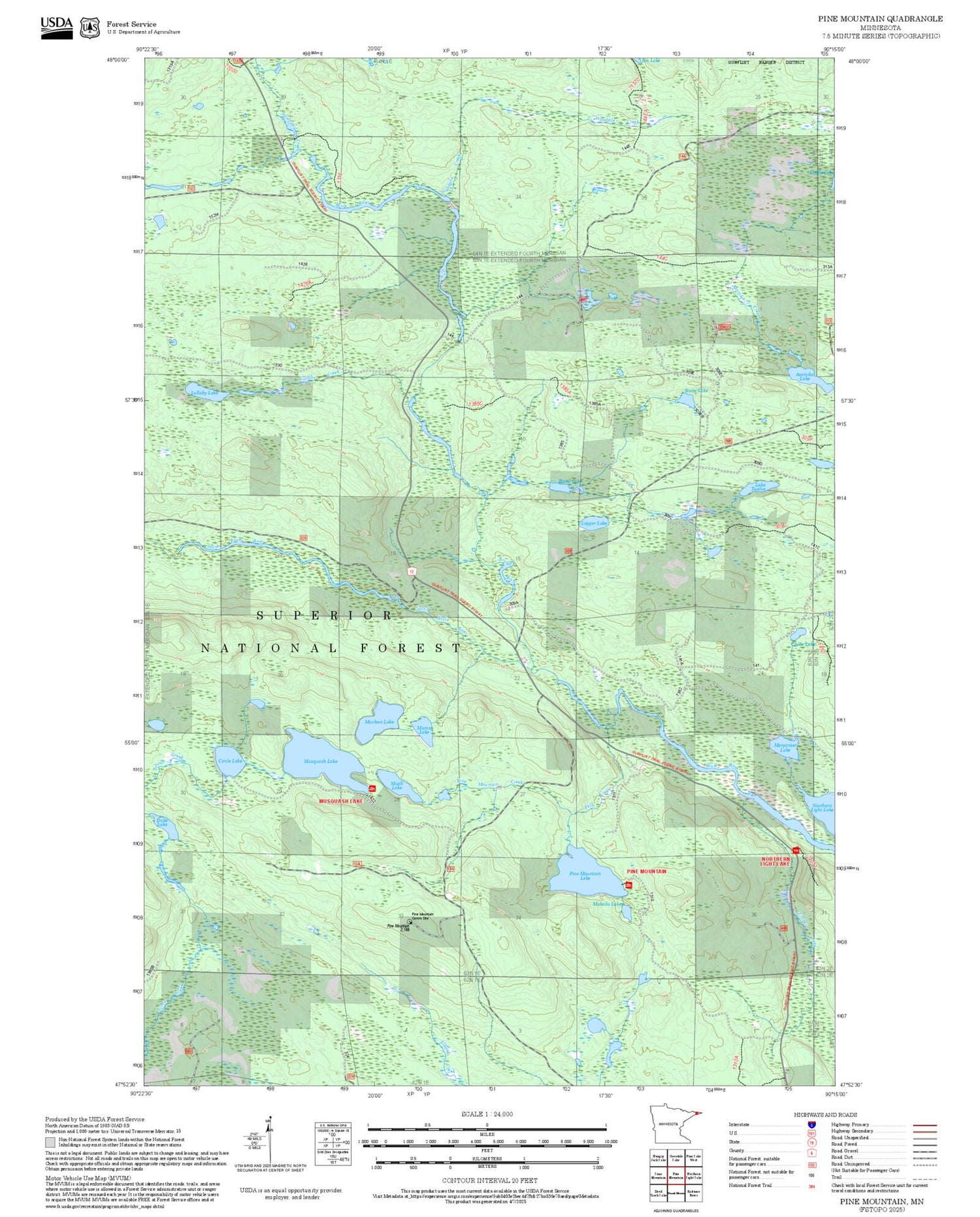 2025 Forest Service Topo Map of Pine Mountain Minnesota
