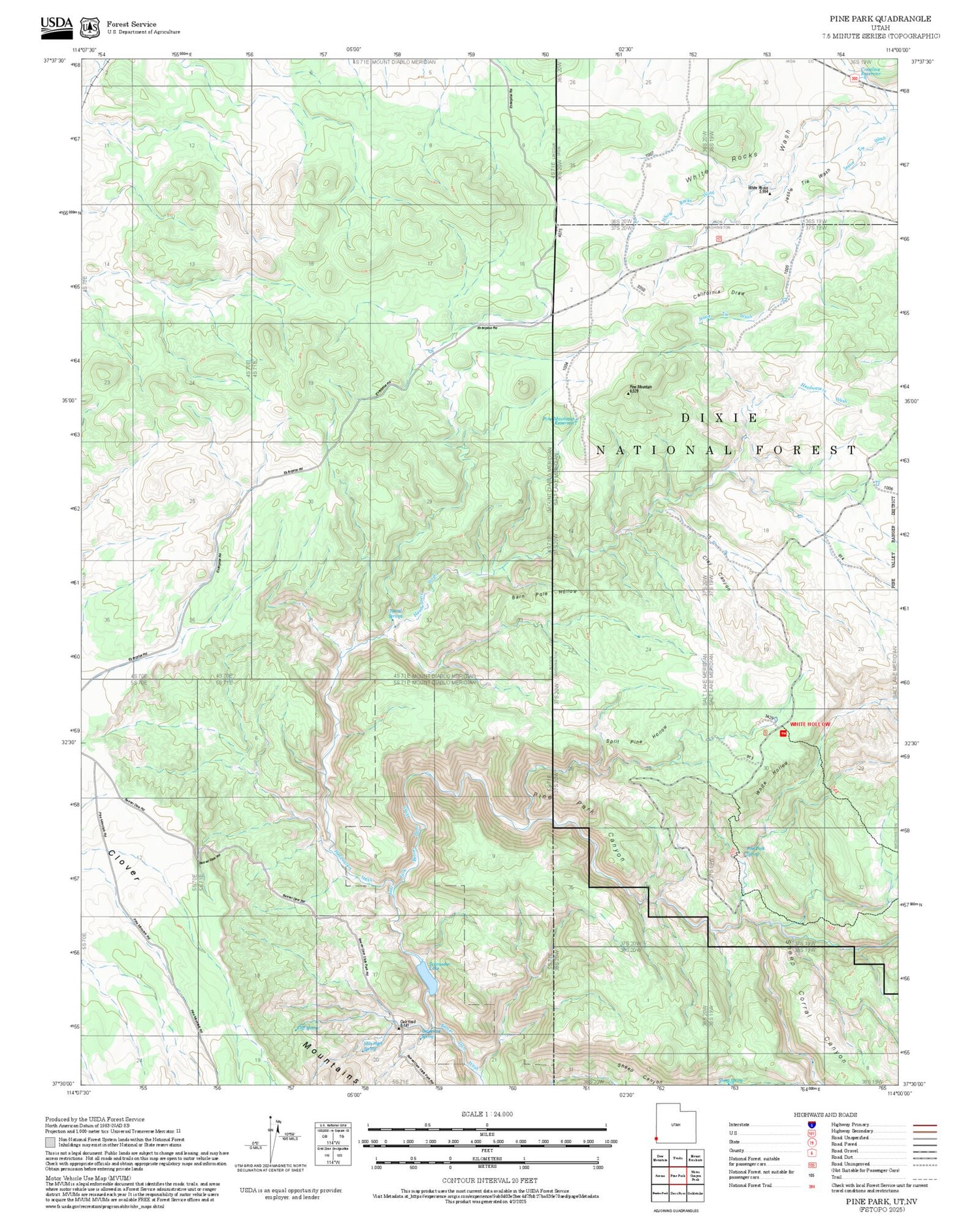 2025 Forest Service Topo Map of Pine Park Utah