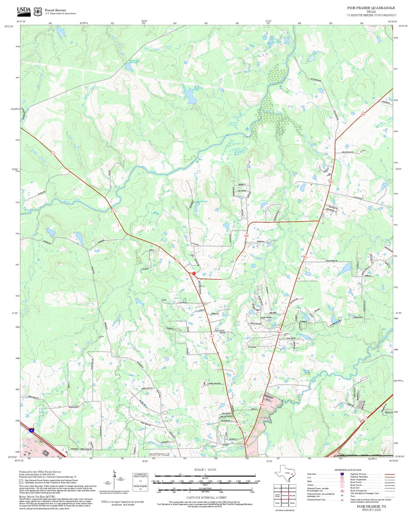 2025 Forest Service Topo Map of Pine Prairie Texas
